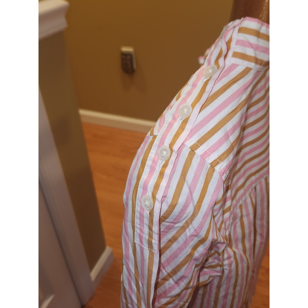 J.Crew Womens Pink Mustard Yellow Striped Button Shoulder Top Size 10 - Picture 7 of 7